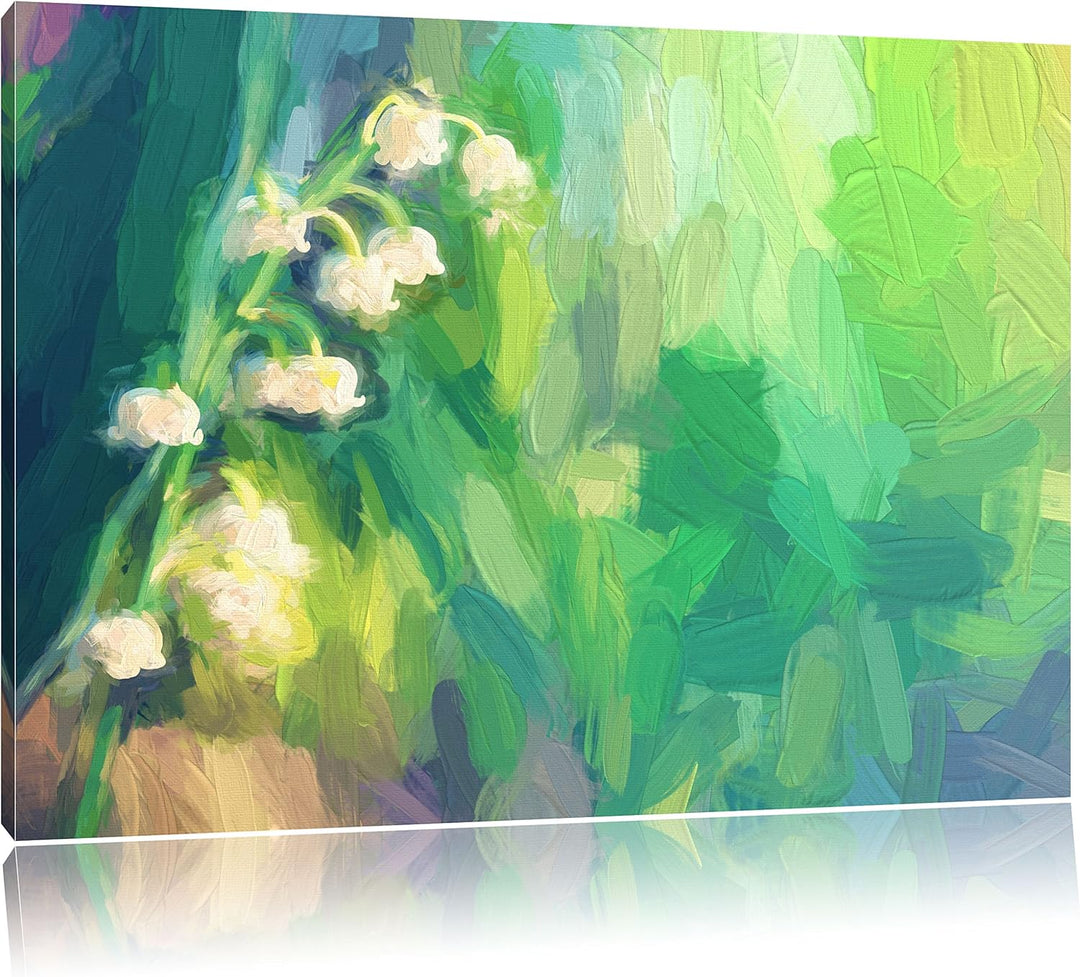 Pixxprint Blühende Maiglöckchen Kunst Pinsel Effekt, Format: 100x70 auf Leinwand, 100x70