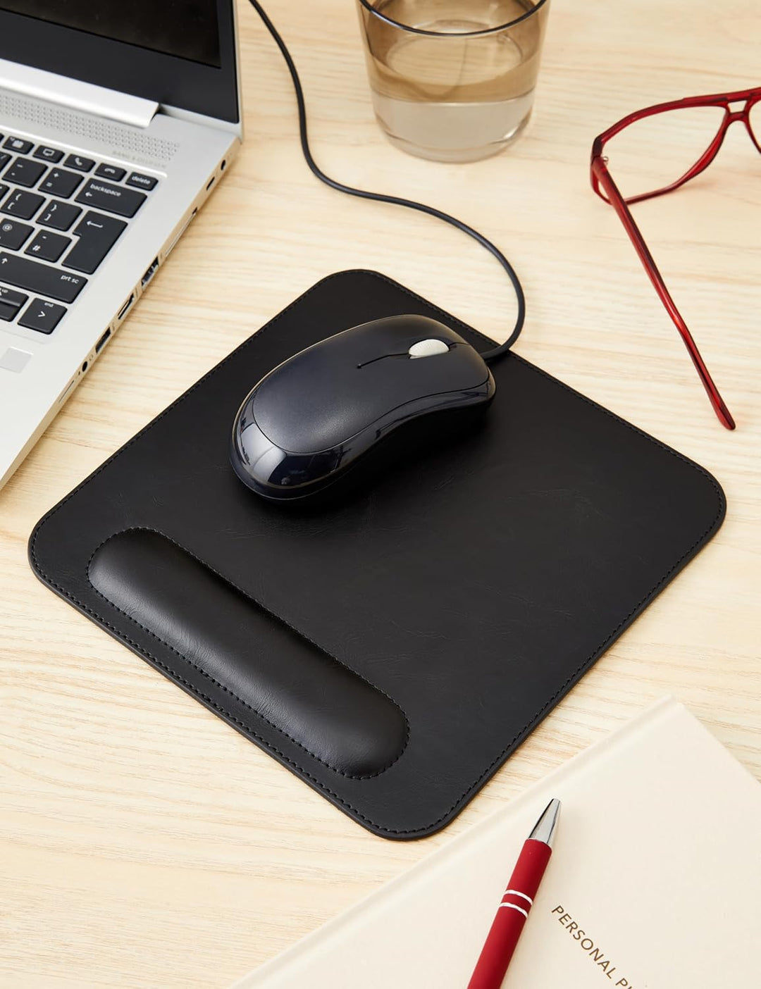 Londo Leder Mauspad mit Handgelenkauflage – Rutschfeste Unterseite, Glatte Oberfläche, Ergonomisches