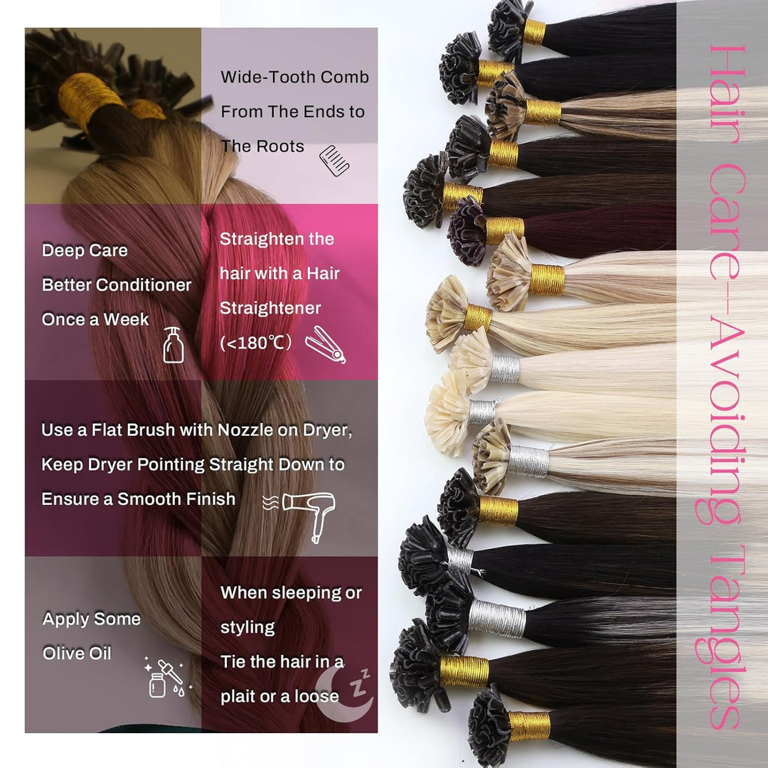Moresoo Remy Echthaar Extensions Bondings Hot Fusion 45cm Haarverlängerung Echthaar Bondings Dunkelb