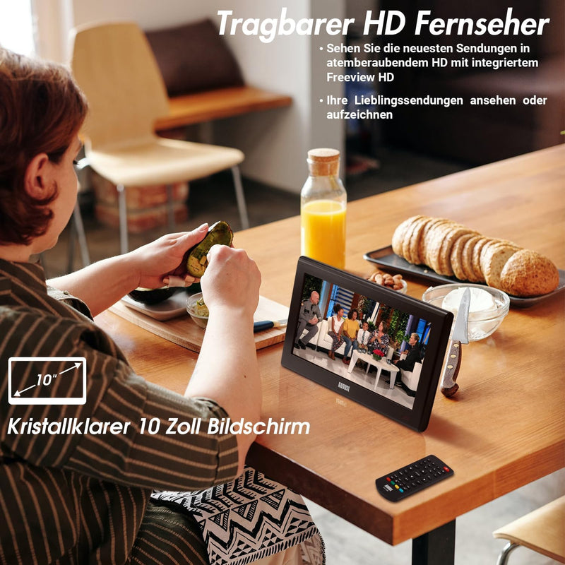 August DA100D – 10” Tragbarer HD TV DVB-T2 MPEG4 H.264/H.265/HEVC – LCD Fernseher mit PVR & Multimed