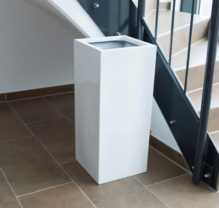 Elegant Einrichten Pflanzkübel, Blumenkübel Fiberglas säule 38x38x70cm Hochglanz weiss.