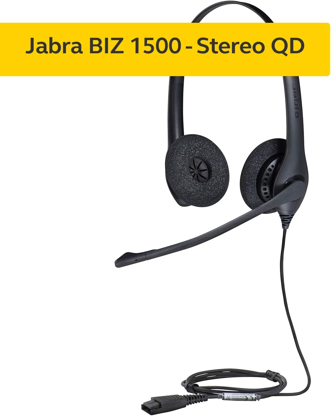 Jabra Biz 1500 Quick Disconnect On-Ear Stereo Headset - Corded Headphone with Noise-cancelling Micro