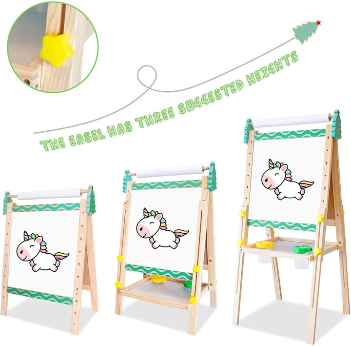 Kinder Spiel Tafel aus Holz|Verstellbare Doppelseitige Whiteboard und Tafel-Staffelei mit Buchstaben