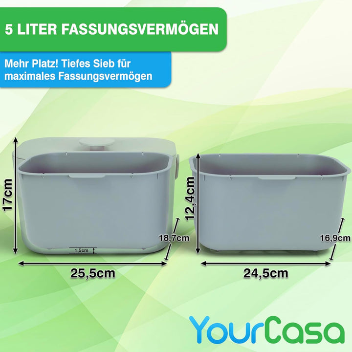 YourCasa Biomülleimer Küche 5L - Komposteimer für alltäglichen Biomüll Behälter - Spülmaschinenfest