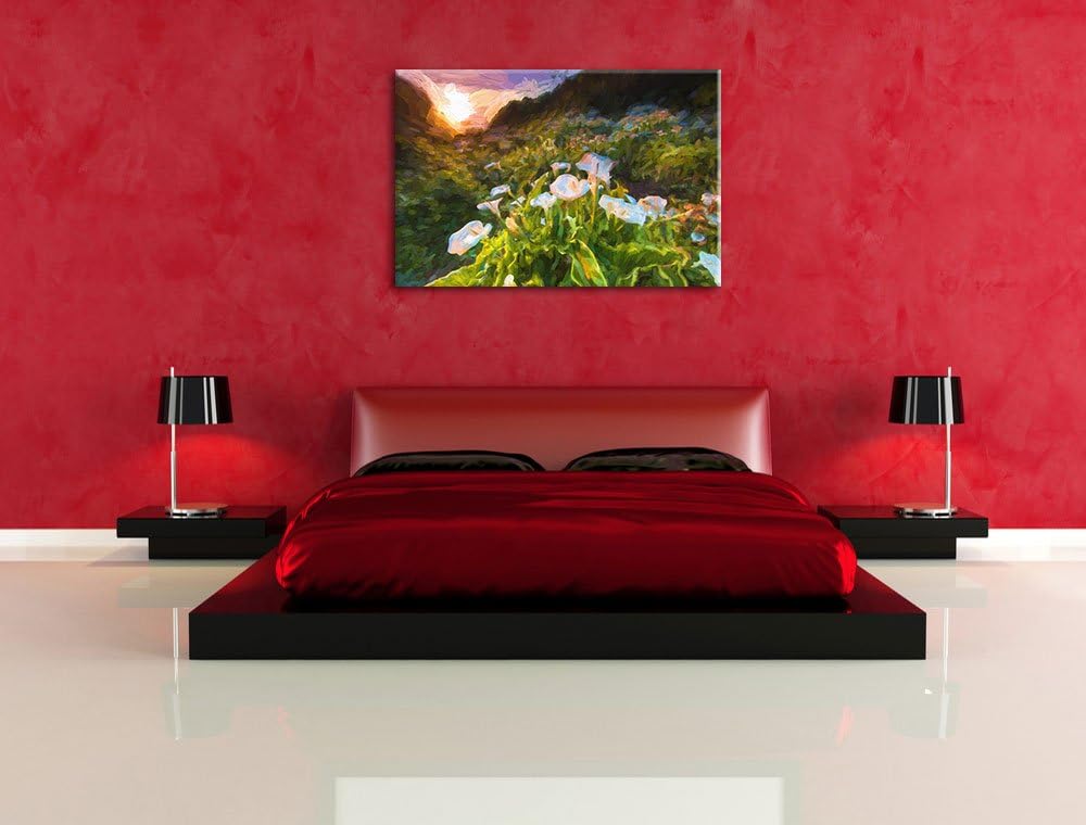 Pixxprint Blumenwiese in den Bergen als Leinwandbild/Grösse: 100x70 cm/Wandbild/Kunstdruck/fertig be