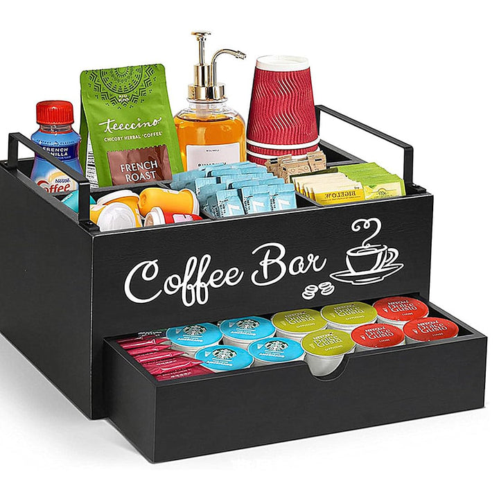 Kaffe Organizer aus Holz, hölzerne Kaffe-Bar-Zubehör-Organisator mit Schublade Landhaus Kaffee-Pods