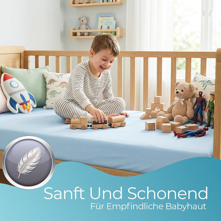 Spannbettlaken 70x140 aus 100% komplett natürlicher Bio-Baumwolle bettlaken 70 x 140 Baby in Blau Fa