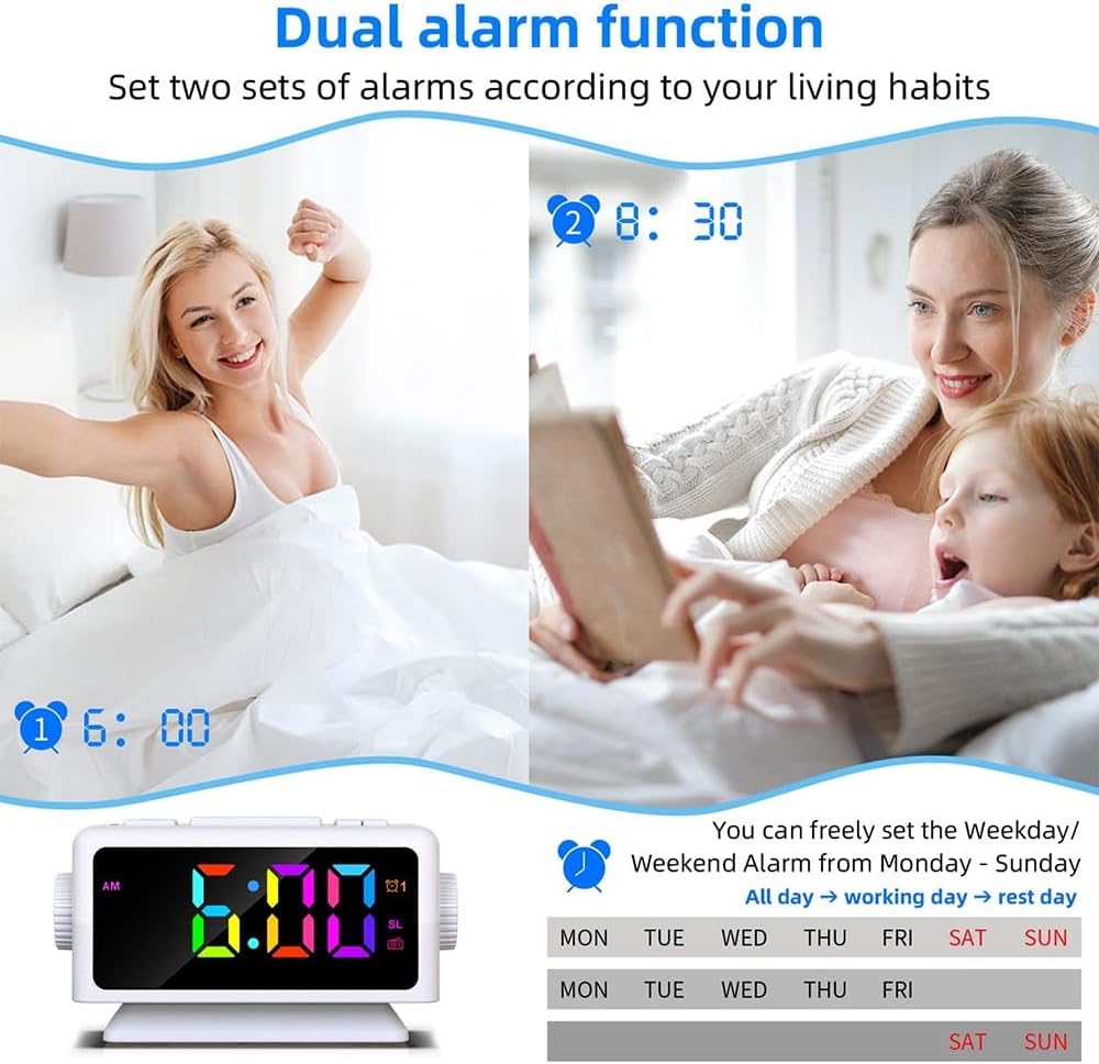 DollaTek Multifunktionaler FM Radio Wecker RGB Spiegel LED Digitalanzeige Desktop Ladeuhr mit Dual U