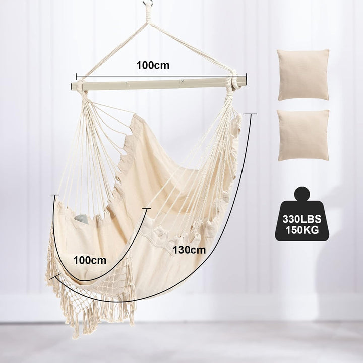 Hängesessel Outdoor, Hängesessel Indoor mit 2 Kissen, Hängesessel ohne Gestell bis 150 kg, Hängestuh