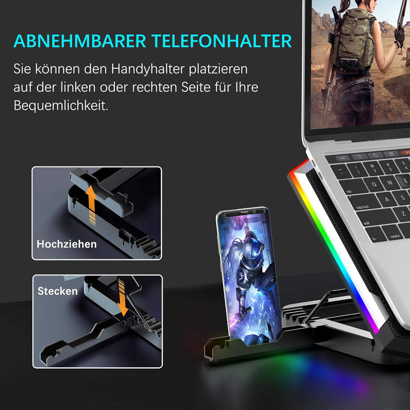 TopMate C11 Laptop-Kühler RGB Gaming Kühlpad für 15,6-17,3 Zoll Laptop, Laptop Lüfter Kühlständer mi