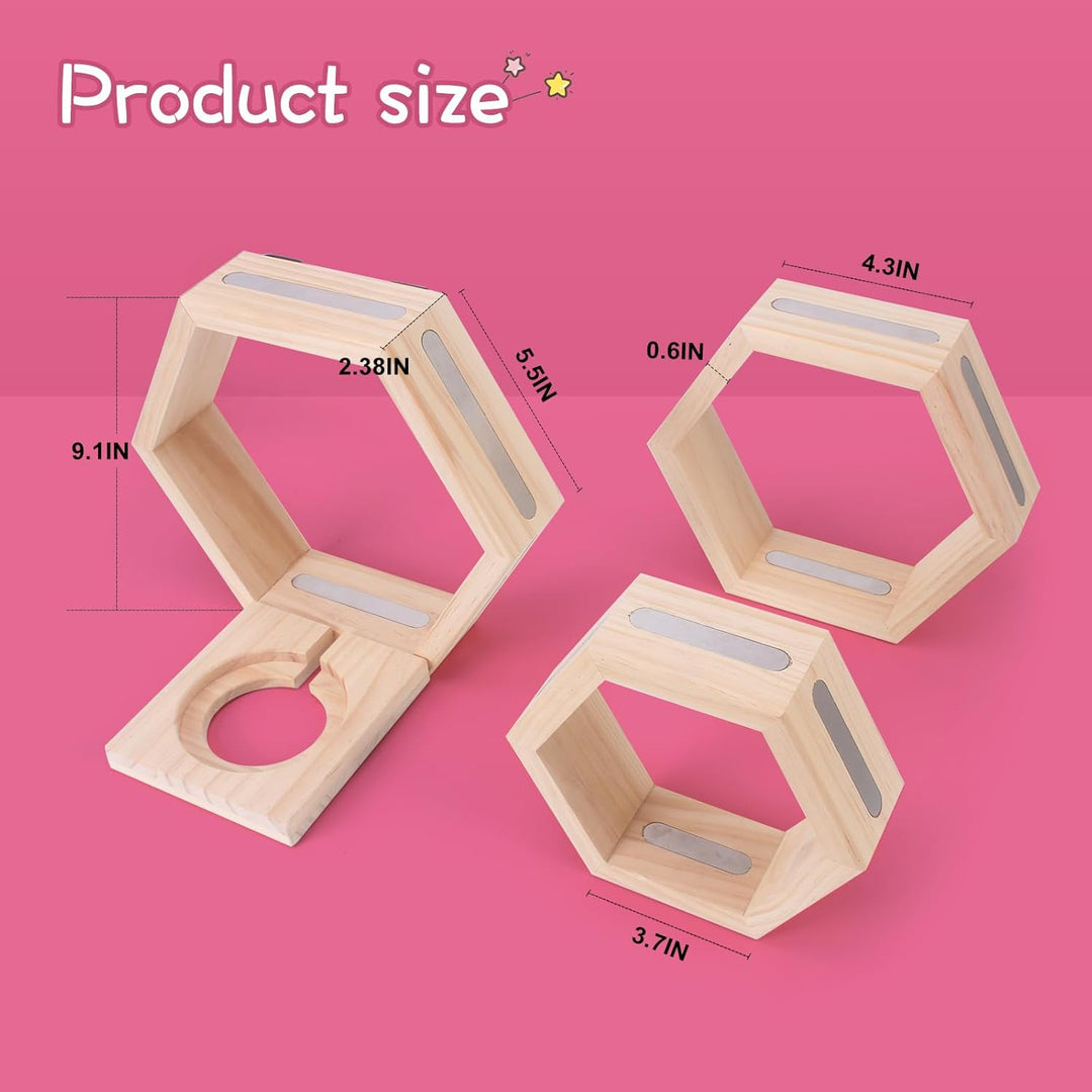 Tonie Shellf Hexagon for Toniebox Starter Tonie Shelf Wall Mounted Set of 3, Magnetic Wooden Floatin