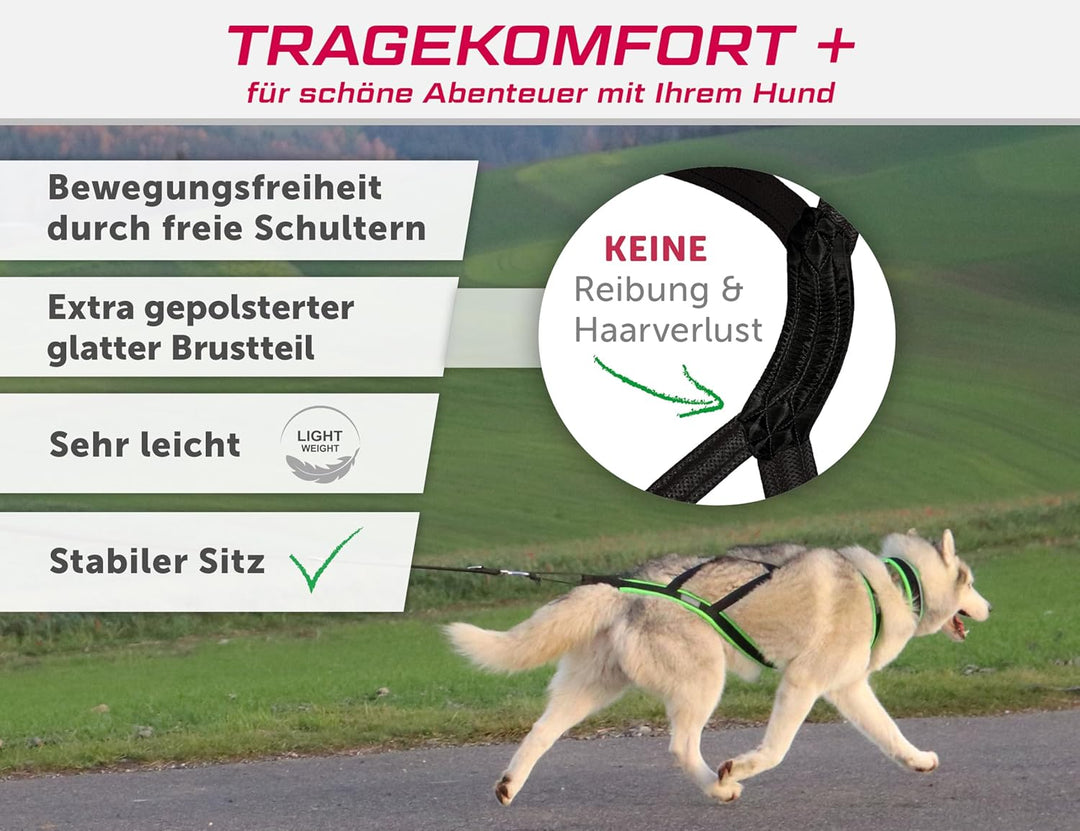 LASALINE Hunde Zuggeschirr X Back für Canicross Hundesport Dogscooter Bikejöring Schlitten in Schwar