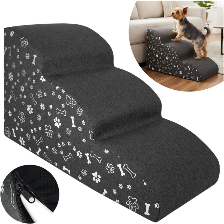 Hundetreppe 3 Stufen - 60 x 30 x 40 cm - rutschfest Weich für Kleine Hunde Haustiertreppe Stabil Sic