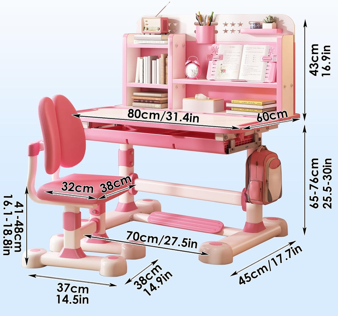 Schreibtisch- und Stuhl-Set, höhenverstellbar, für Kinder, Schule, Studium, Tischstuhl-Set mit Sitzk