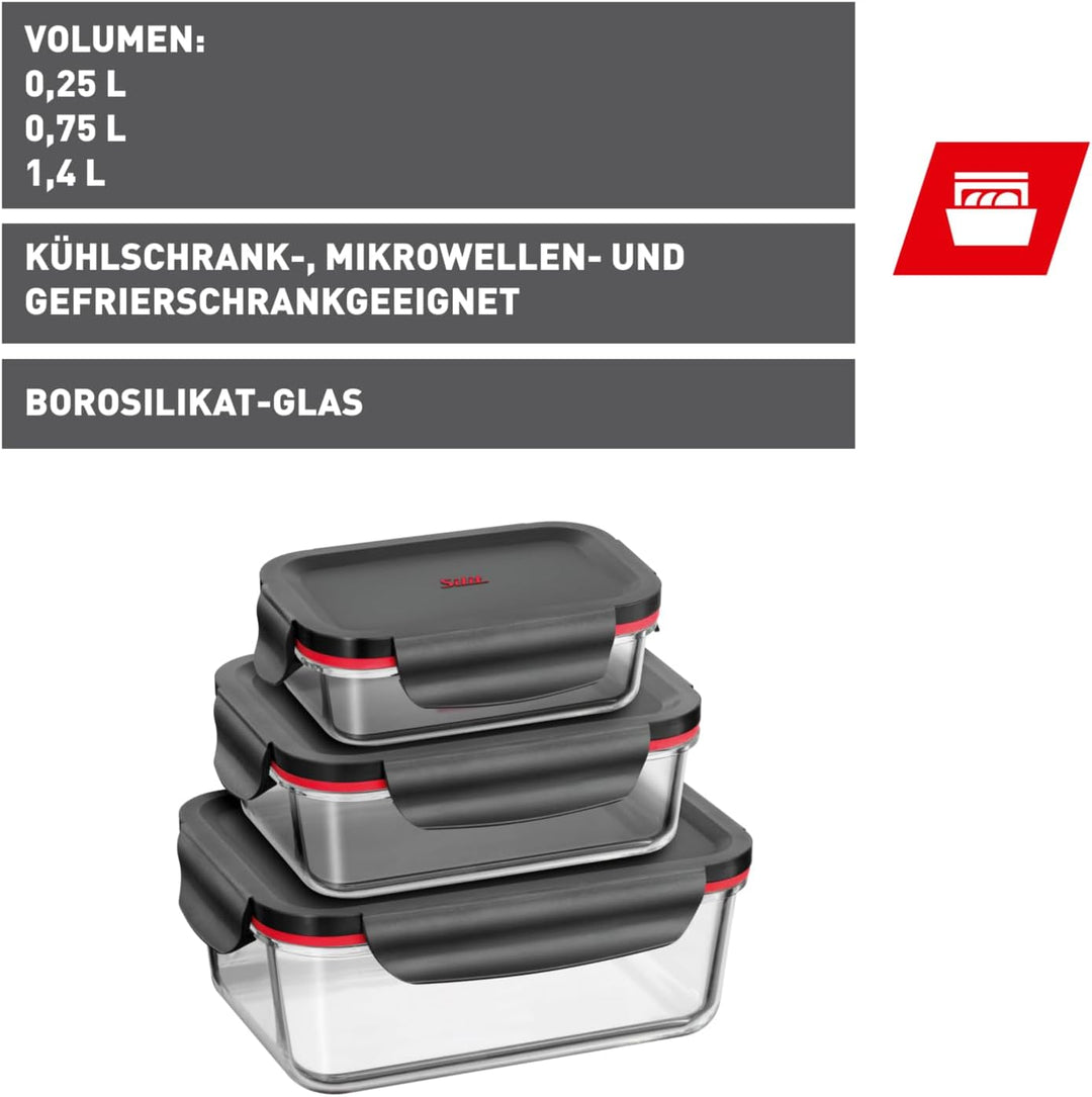 Silit Storio Vorratsdose-Set 3-teilig, Glas, Vorratsglas, luftdichter Aroma-Deckel, Frischhaltedosen