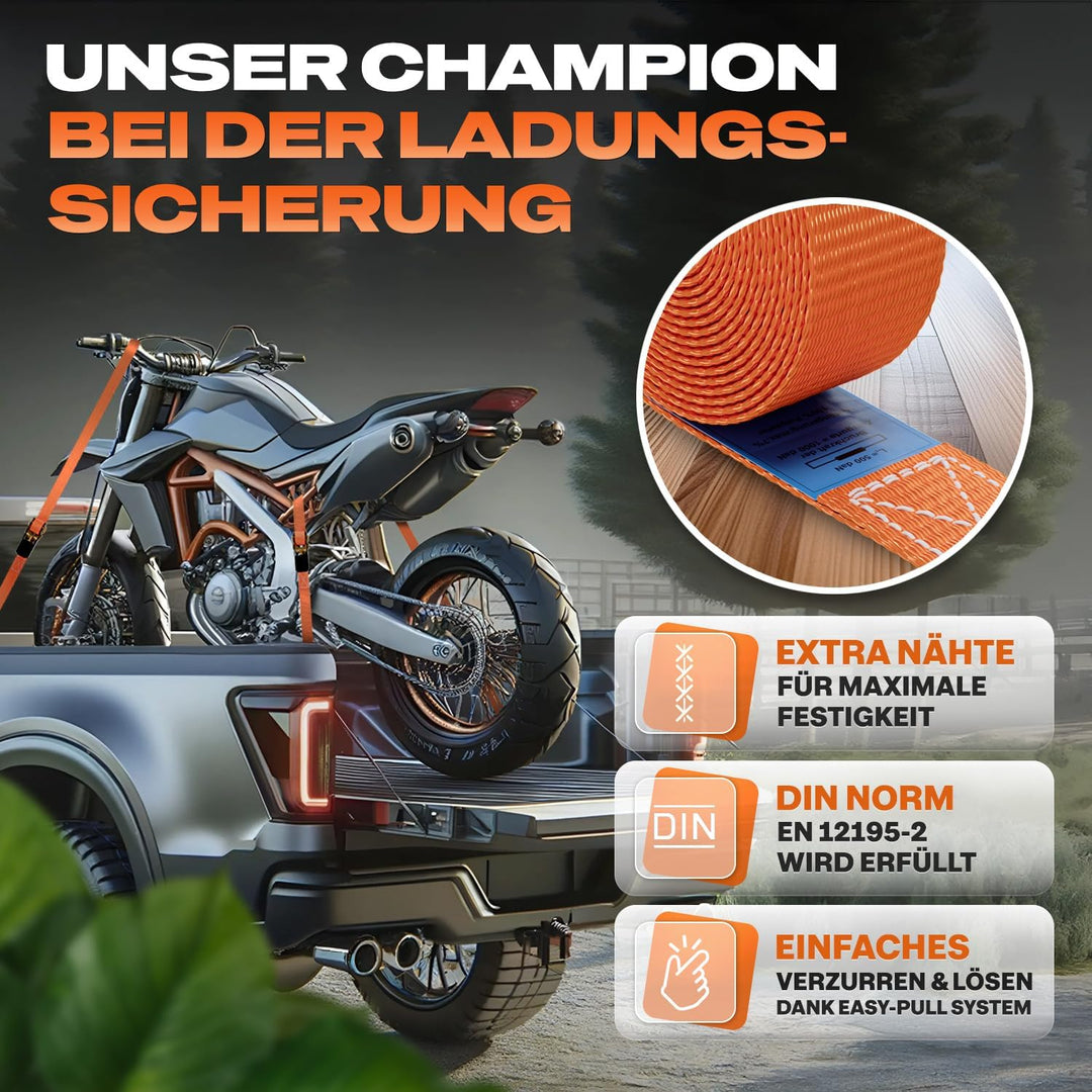 MEISTERBAU - [TÜV geprüft] Spanngurte mit Ratsche [+ 2 Spanngummis] - 1000kg Kapazität - 6m lang und