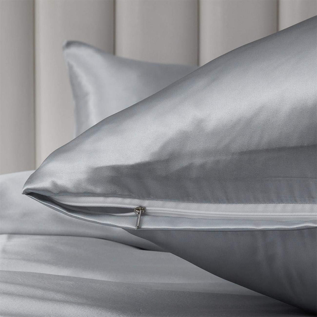 Damier Bettwäsche 220x240cm Grau Glänzend Einfarbig Bettwäsche Set 3 Teilig Hochwertiges Satin Decke