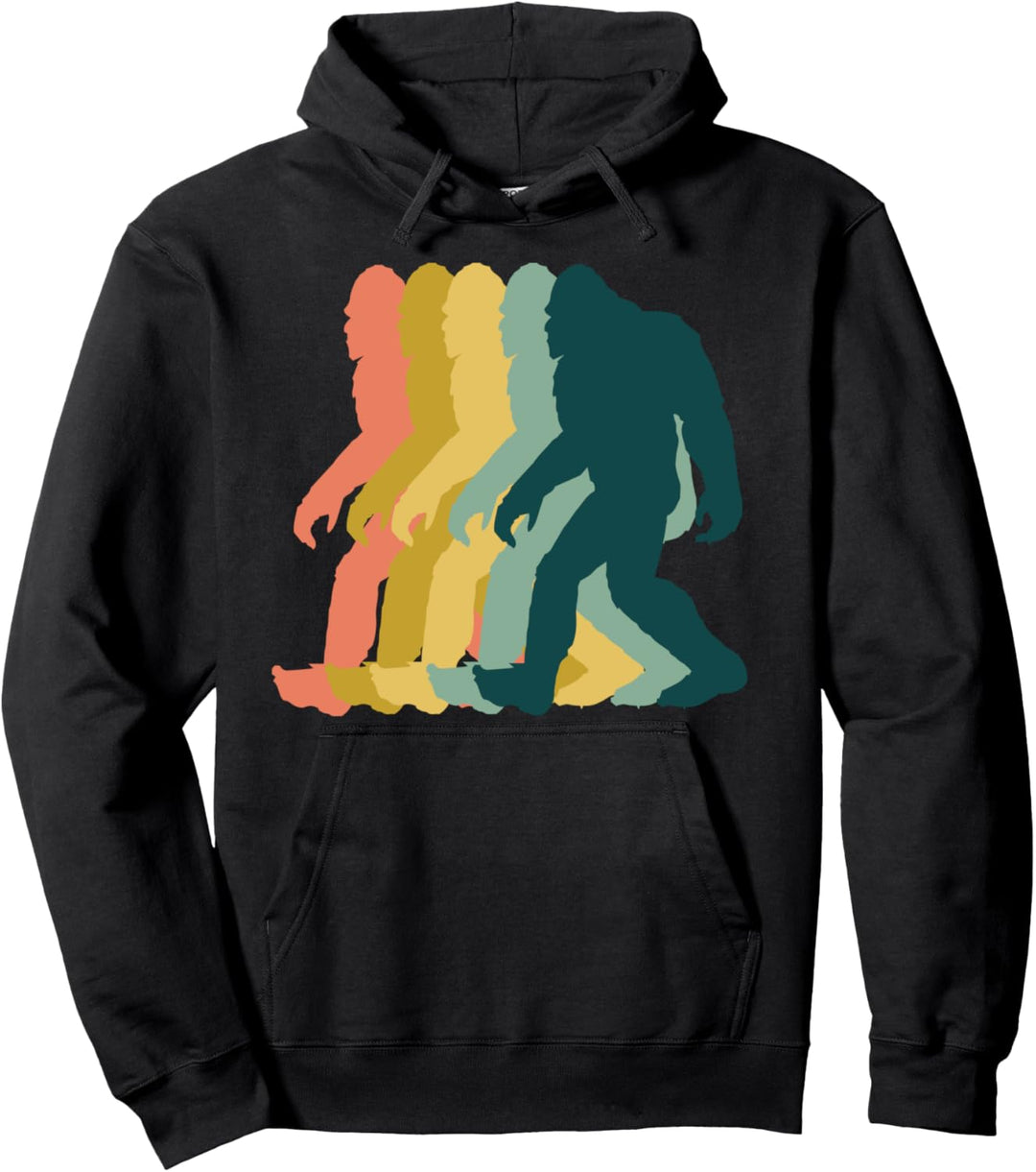 Vintage Retro 1970s Style Rainbow Bigfoot Silhouette design Pullover Hoodie