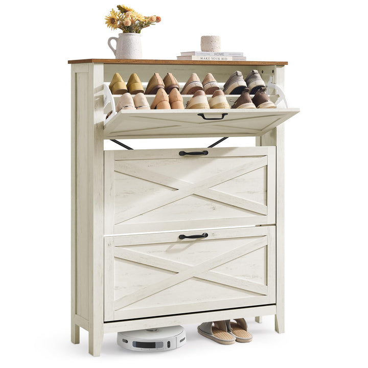 VASAGLE LIRY Kollektion - Schuhschrank 3 Klappen, Schuhkipper, freistehendes schmales Schuhregal, fü