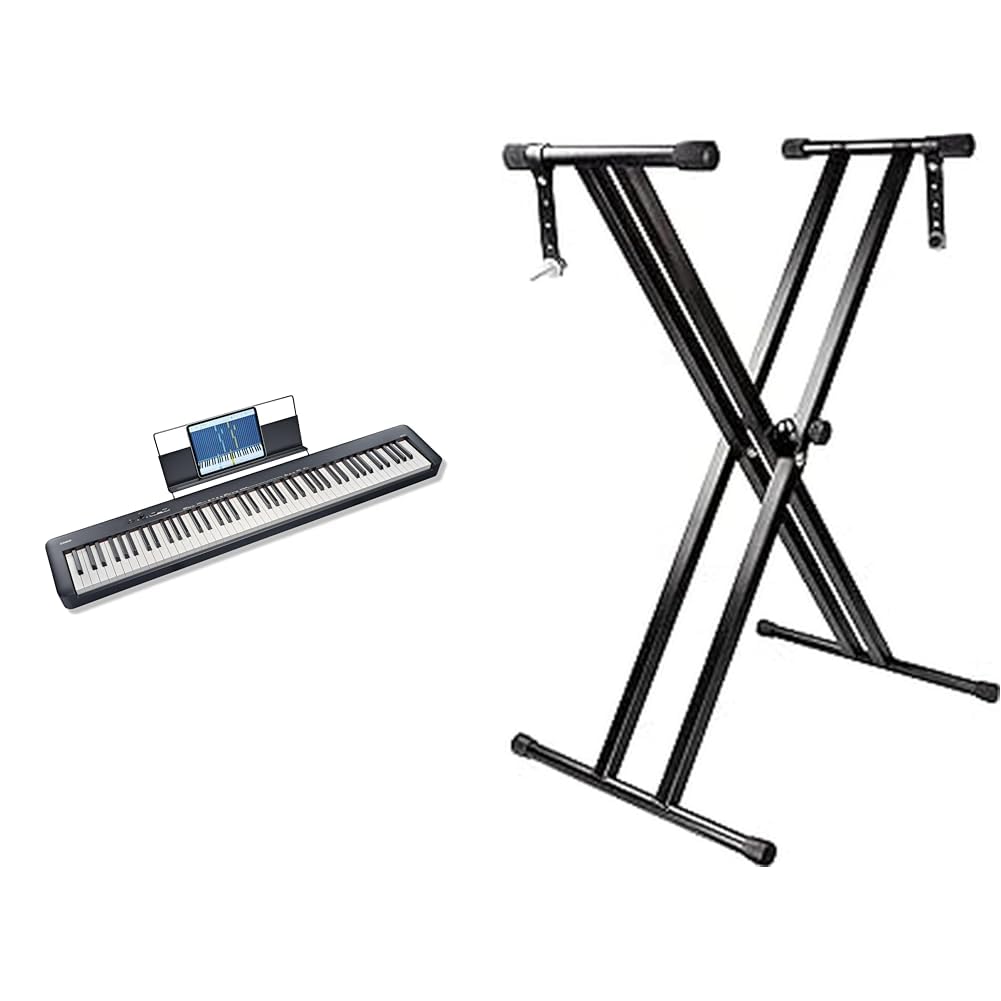 Casio CDP-S110BK Digitalpiano mit 88 gewichteten Tasten, schwarz &amp; Rockjam Double Bracked Einstellba
