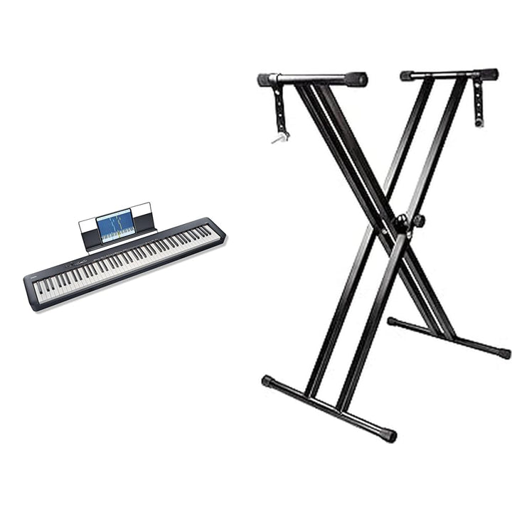 Casio CDP-S110BK Digitalpiano mit 88 gewichteten Tasten, schwarz &amp; Rockjam Double Bracked Einstellba