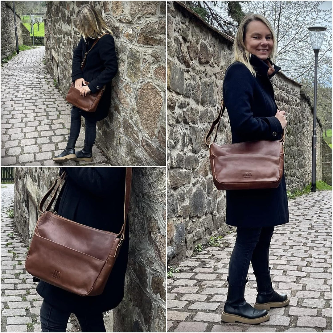 LECONI Umhängetasche Leder Schultertasche Damentasche natur weiche Ledertasche Handtasche für Damen