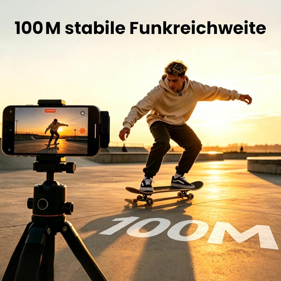 Wireless Lavalier Mikrofon mit Ladecase, 100m Reichweite, KI-Rauschunterdrückung, Clip-On Ansteckmik