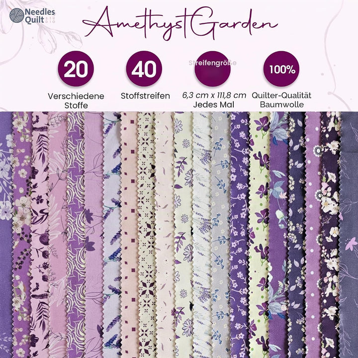 Needles Quilt Studio – 6.3 cm vorgeschnittenes 40 Stoffstreifen (Amethyst-Garten),Baumwollstreifen z