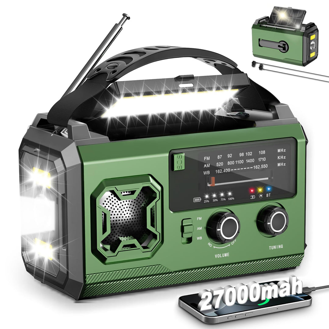 Kurbelradio - 27000mAh Notfallradio mit Kurbel und Solar, Tragbar Solar Notfall Radio mit AM/FM Empf
