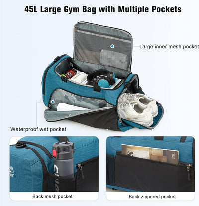 G4Free 45L Grosse Sporttasche&Reisetasche für Damen und Herren/mit Schuhfach & Nassfach/Trainingstas