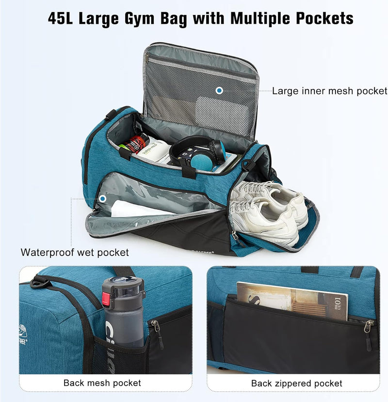 G4Free 45L Grosse Sporttasche&Reisetasche für Damen und Herren/mit Schuhfach & Nassfach/Trainingstas