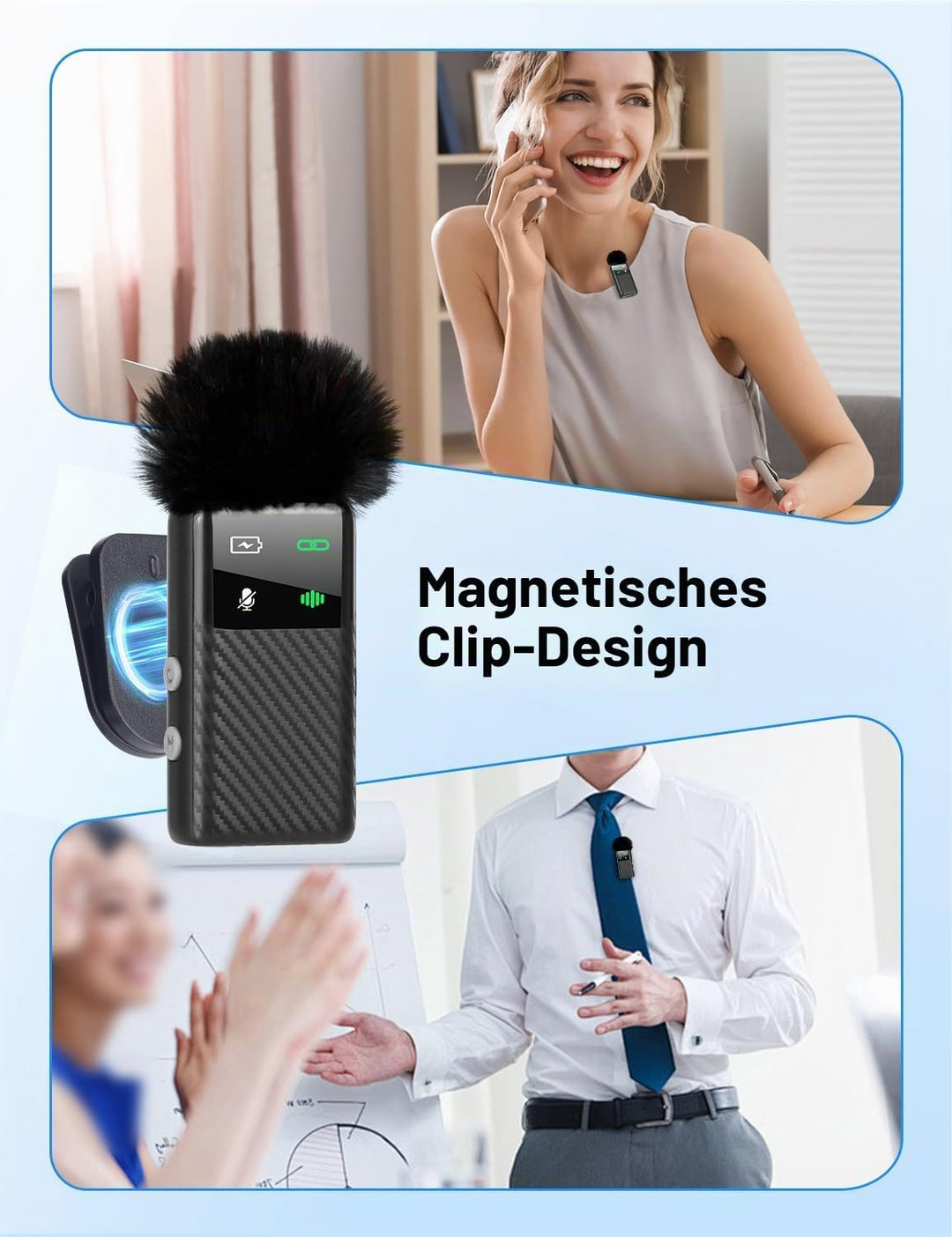 Kairiyard Kabelloses Handy Mikrofon -Wireless Lavalier Mikrofon für iPhone/Android, 4 Level Rauschun