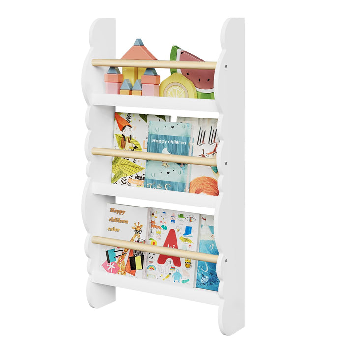 WOLTU Kinder Bücherregal Wand, Bücher-Organizer mit 3 Ablagen, Kinderregal für Buchaufbewahrung, Wan