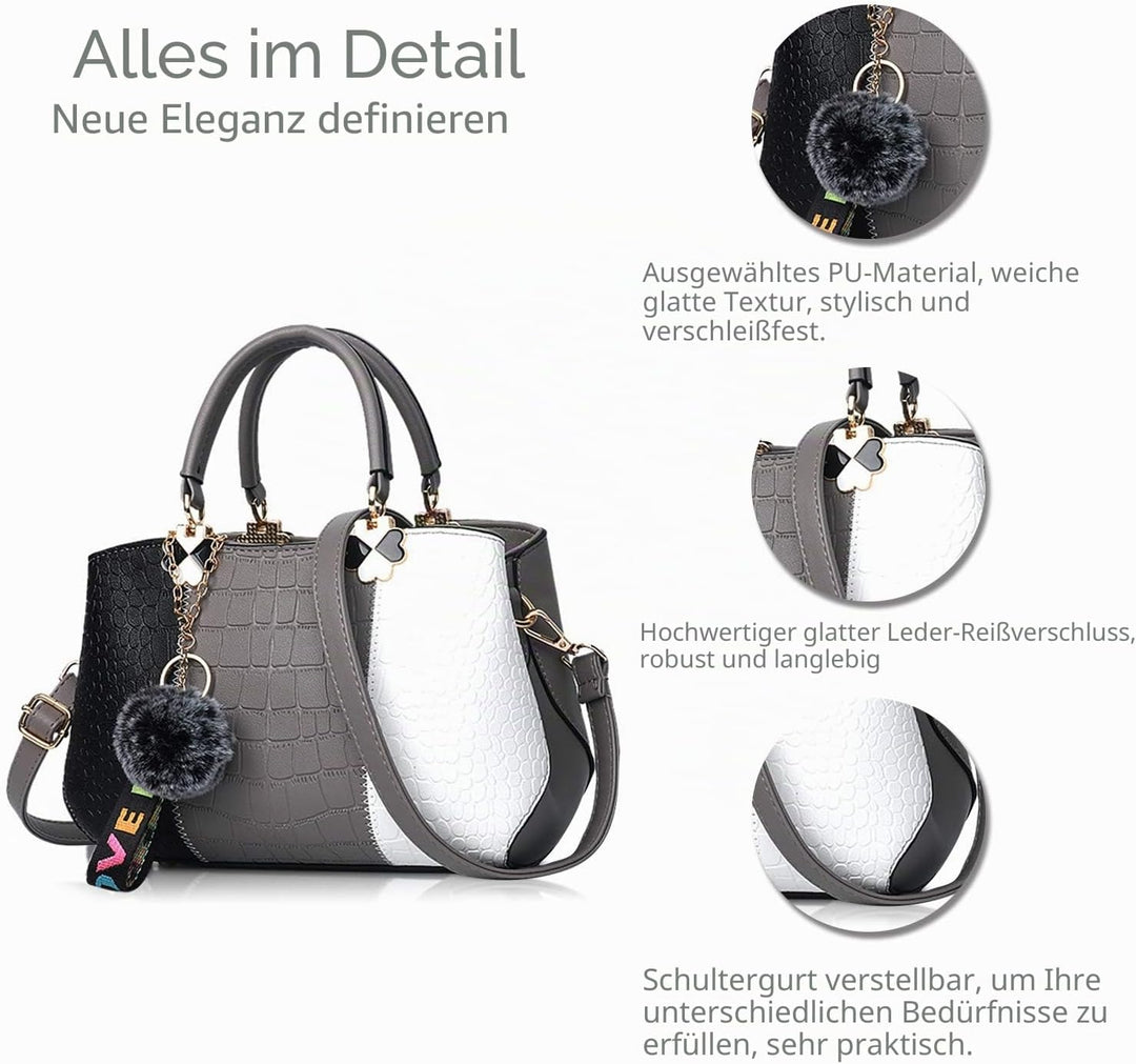 NICOLE &amp; DORIS 2024 Neue Frauen Tasche Damen Leder Handtasche Mode Umhängetasche Mit Pompon abnehmba