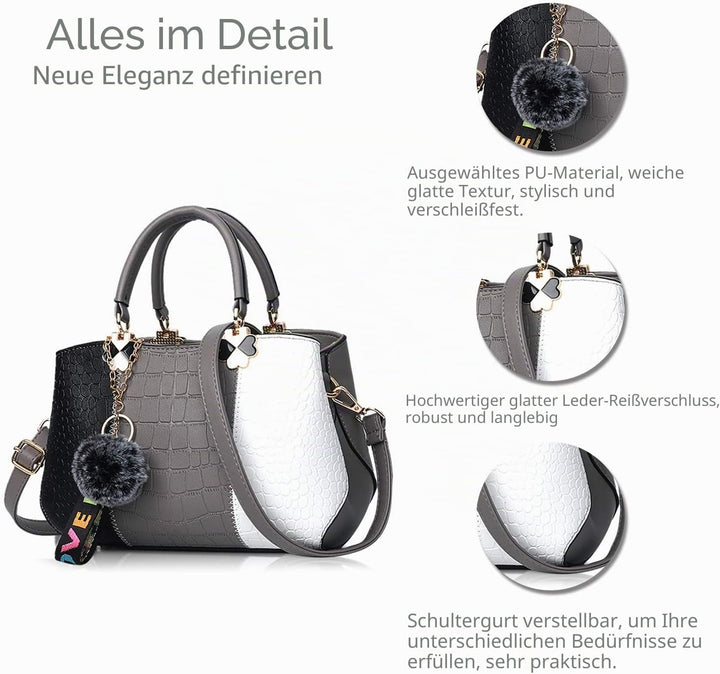 NICOLE &amp; DORIS 2024 Neue Frauen Tasche Damen Leder Handtasche Mode Umhängetasche Mit Pompon abnehmba