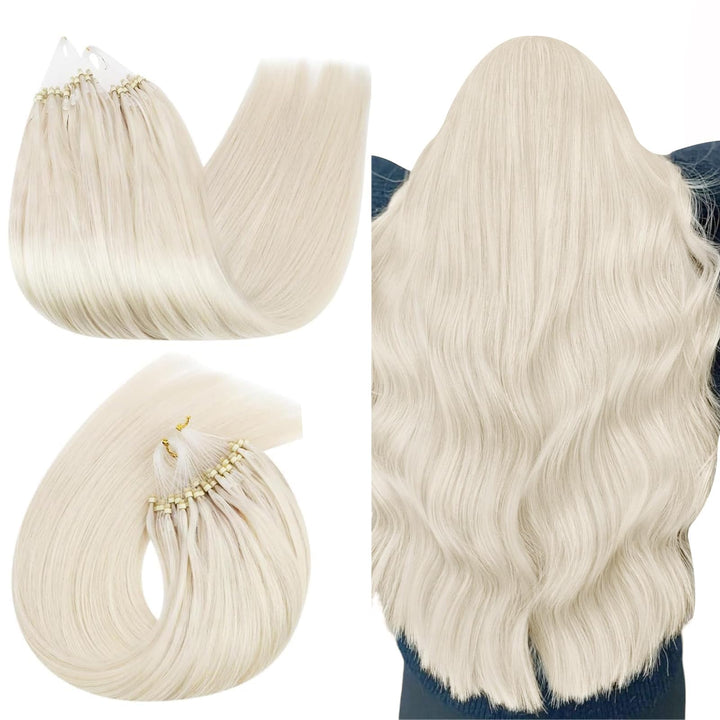 Ugeat Micro Ring Extensions Echthaar Blond 40 cm Extensions Echthaar Microring Platinblond Remy Haar