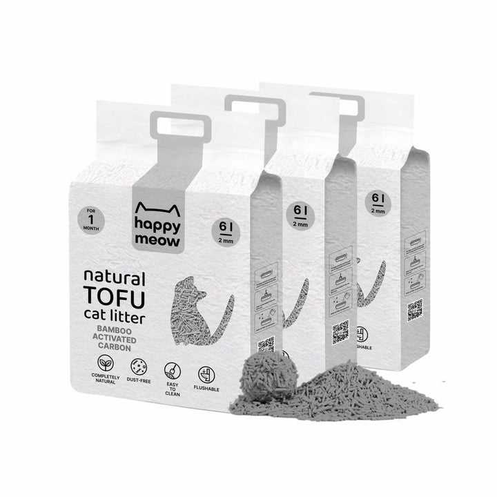 HAPPY MEOW Tofu-Katzenstreu für Katzen (18L/7,5Kg) - Biodegradierbar und sofort klumpend, staubarm,