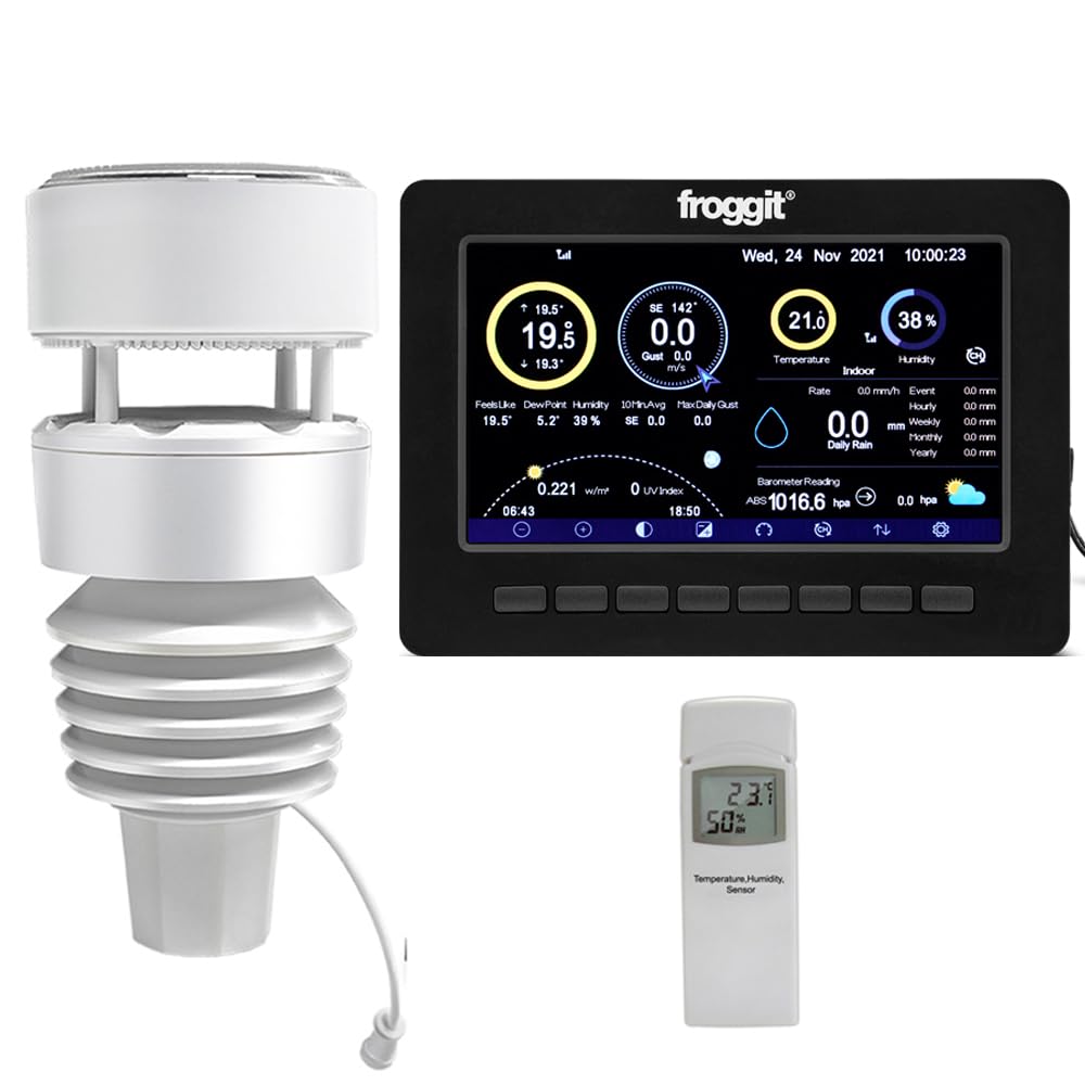 froggit HP1000SE PRO 7-In-1 Ultra Black Edition drahtlose Funkwetterstation mit Aussensensoren, 7 Zo
