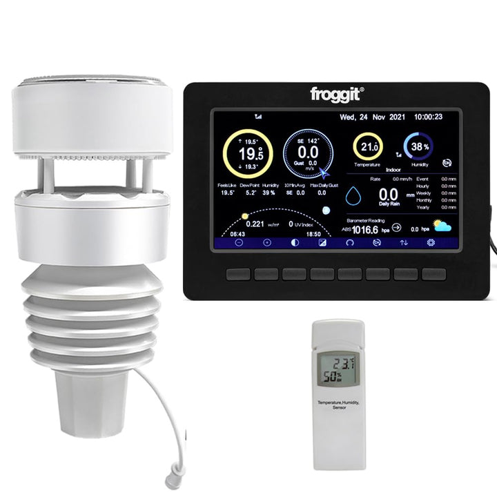 froggit HP1000SE PRO 7-In-1 Ultra Black Edition drahtlose Funkwetterstation mit Aussensensoren, 7 Zo