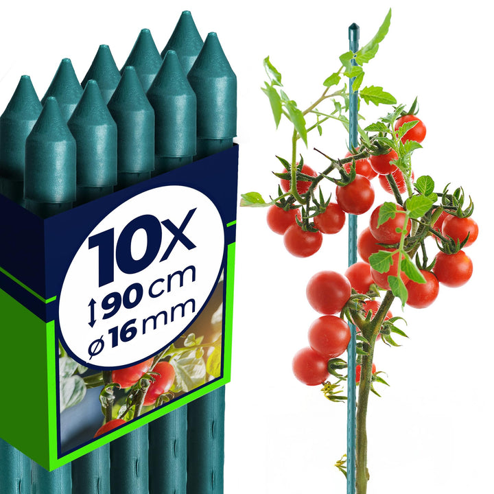 KADAX Pflanzstäbe 90 cm x 16 mm, 10er Set – Beschichteter Stahl Rankstab, Pflanzenstütze & Tomatenst