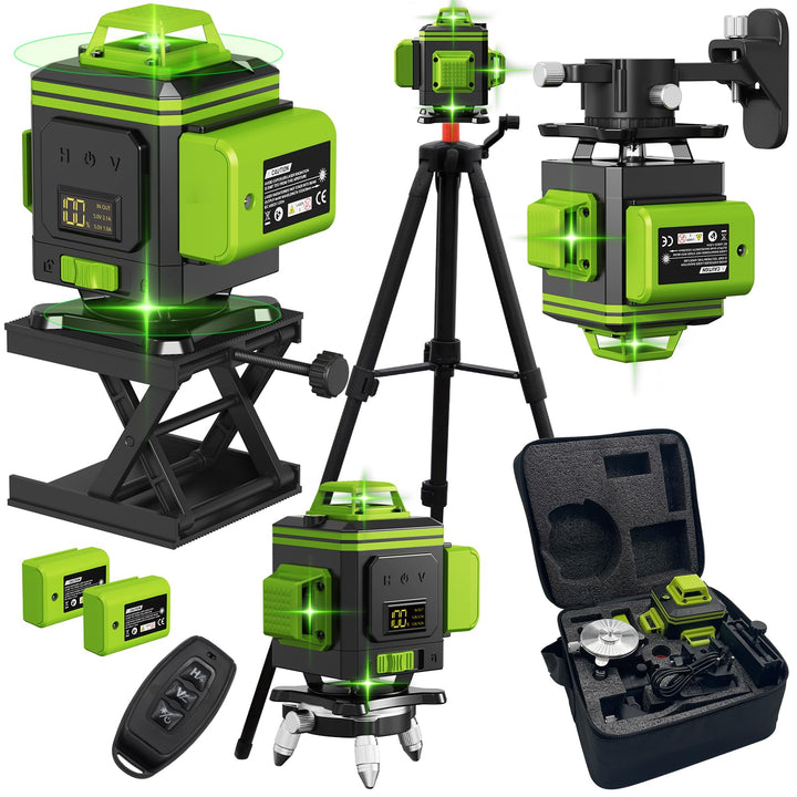 4x360° Kreuzlinienlaser mit Stativ, 16 Line Laser Level IP54 Wasserwaage, 2 Wiederaufladbare Batteri