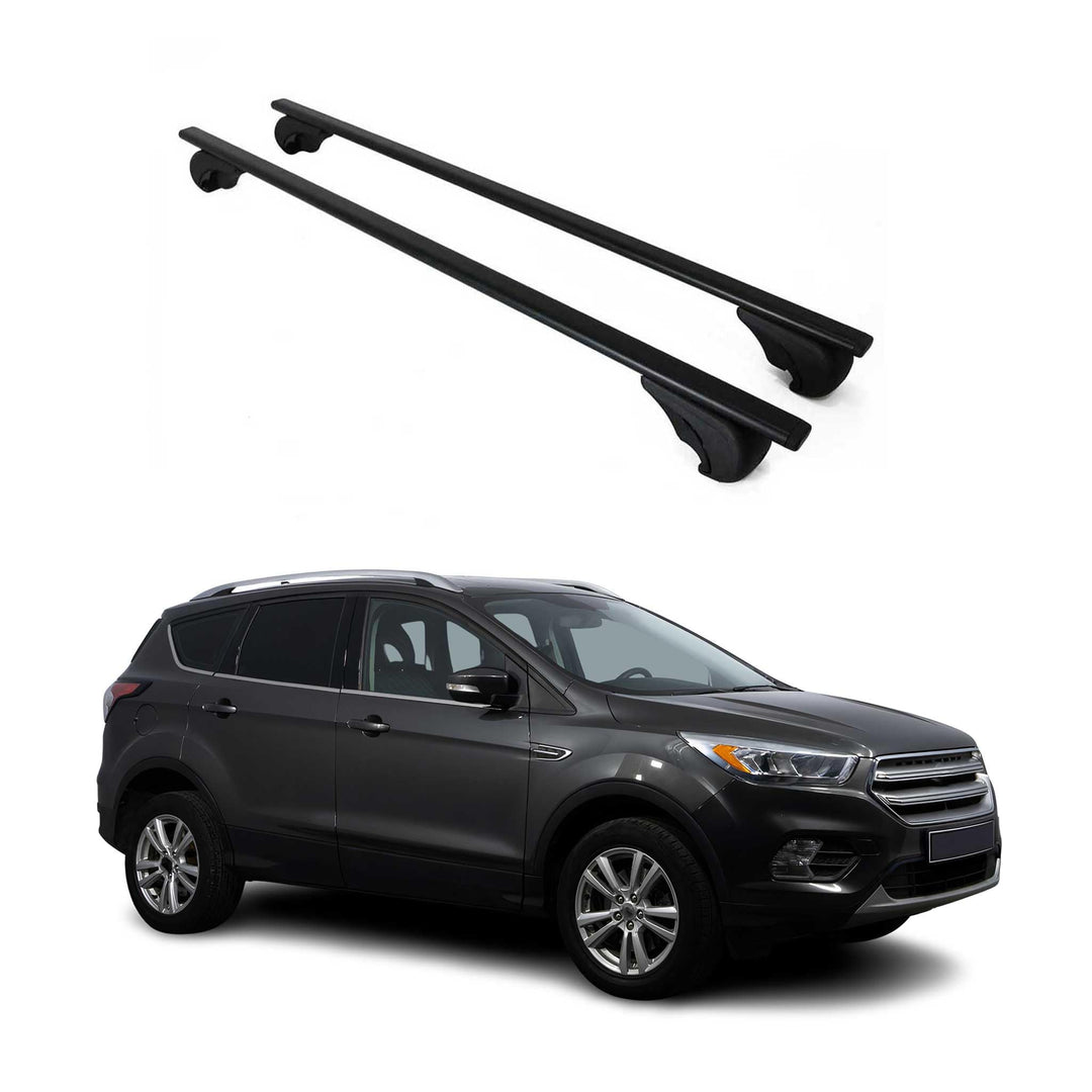 Dachträger Gepäckträger kompatibel mit Ford Kuga 2 Titanium 2013-2019 Grundträger Schwarz, Schwarz