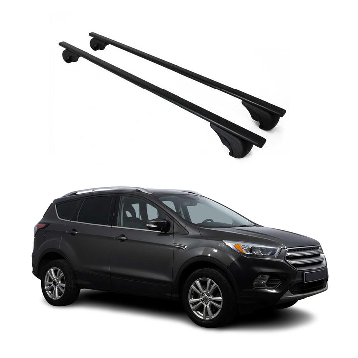 Dachträger Gepäckträger kompatibel mit Ford Kuga 2 Titanium 2013-2019 Grundträger Schwarz, Schwarz