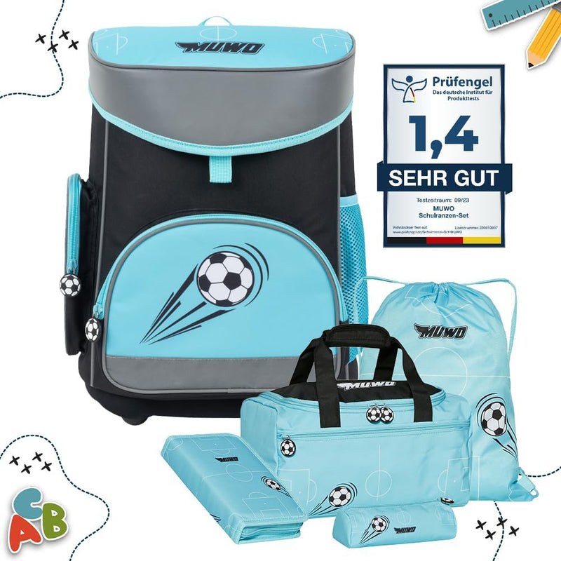 MUWO Kinder Schulranzen Set 5tlg. ergonomischer leichter Schulrucksack mit Sporttasche, Turnbeutel,