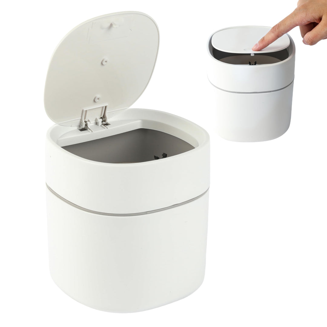 Bamodi Mini Mülltonnen 2L – Weisser Tischmülleimer mit Deckel für Snacks, Kosmetik, Küchenabfälle –