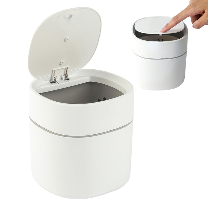 Bamodi Mini Mülltonnen 2L – Weisser Tischmülleimer mit Deckel für Snacks, Kosmetik, Küchenabfälle –