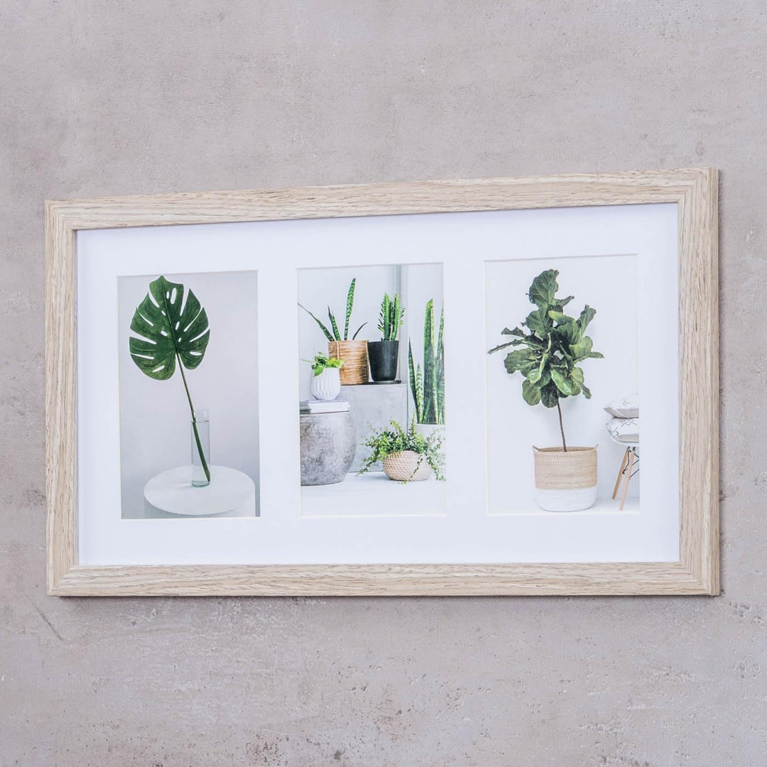 levandeo Bilderrahmen Collage 3 Fotos 10x15cm Eiche Gekälkt Natur MDF Holz Passepartout Glasscheibe