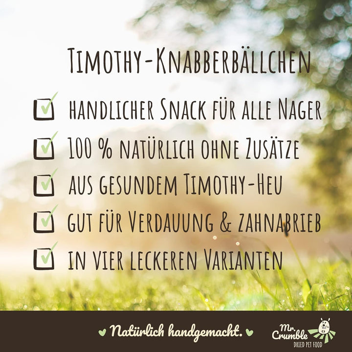 Mr. Crumble Dried Pet Food Knabberbällchen aus Timothy-Heu getreidefrei 6er-Set, Strukturfutter Leck