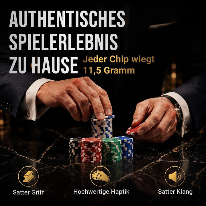 Pokerkoffer mit 500 Laserchips 2 Pokerdecks 3 Button Poker Komplettset, Pokerset Profi Deluxe Set St