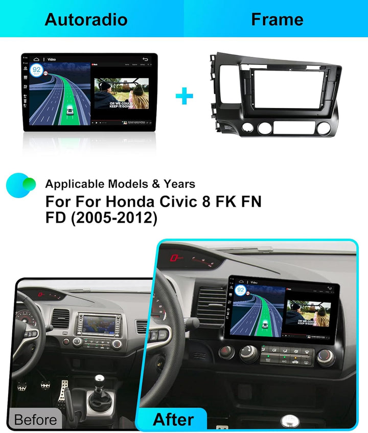 [2G+64G] 10.1 Zoll Autoradio für Honda Civic (2006-2011) GPS Navigation - Wireless CarPlay Android A
